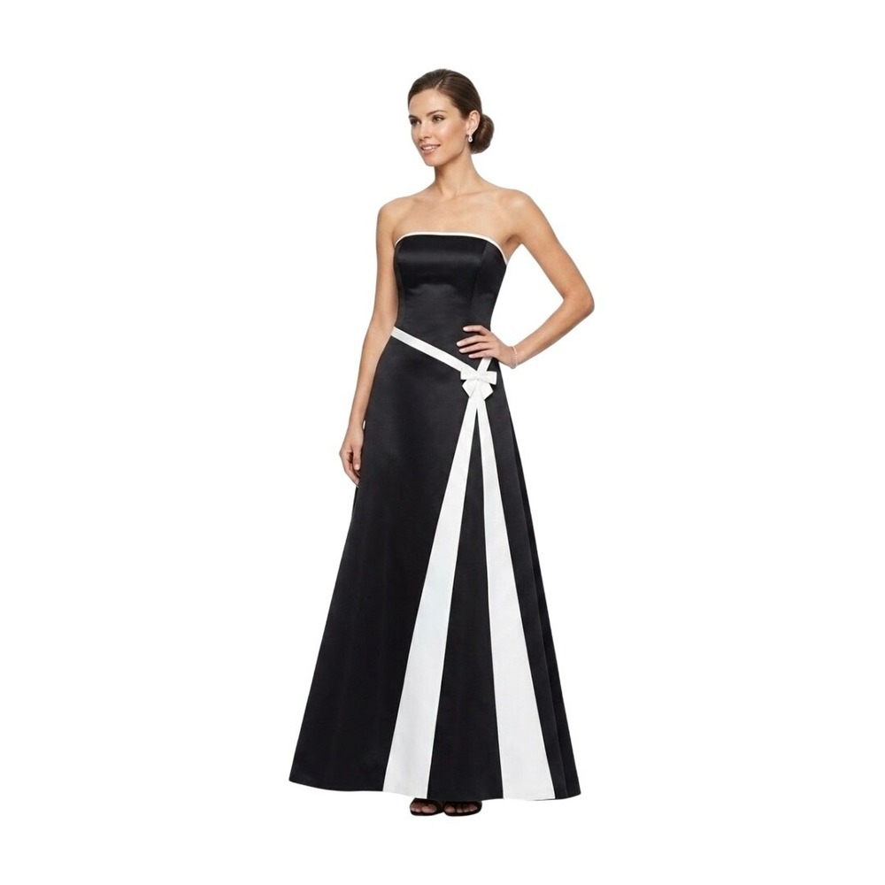 Jessica McClintock Gunne Sax Black White Strapless Bow‎ Formal Gown Dress Sz 13